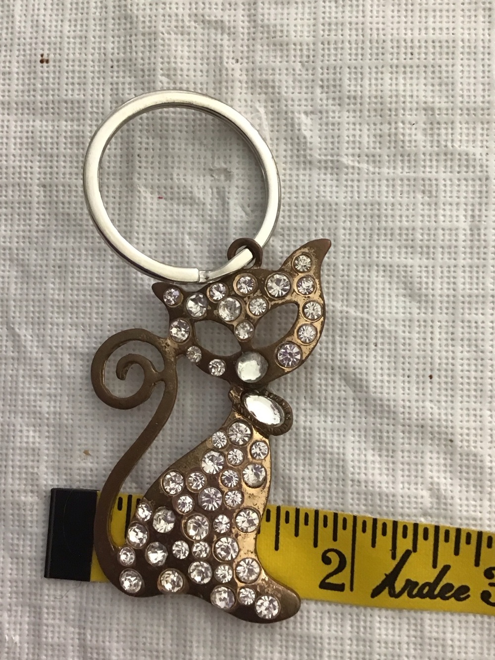 Vintage Rhinestone Cat Keychain Gold Tone - Picture 3 of 4